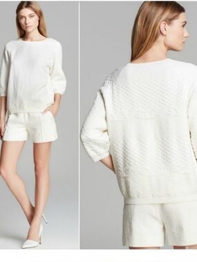 Vince Textured Cream Pullover Top Size Medium Luxe Minimalist 3/4 Sleeve